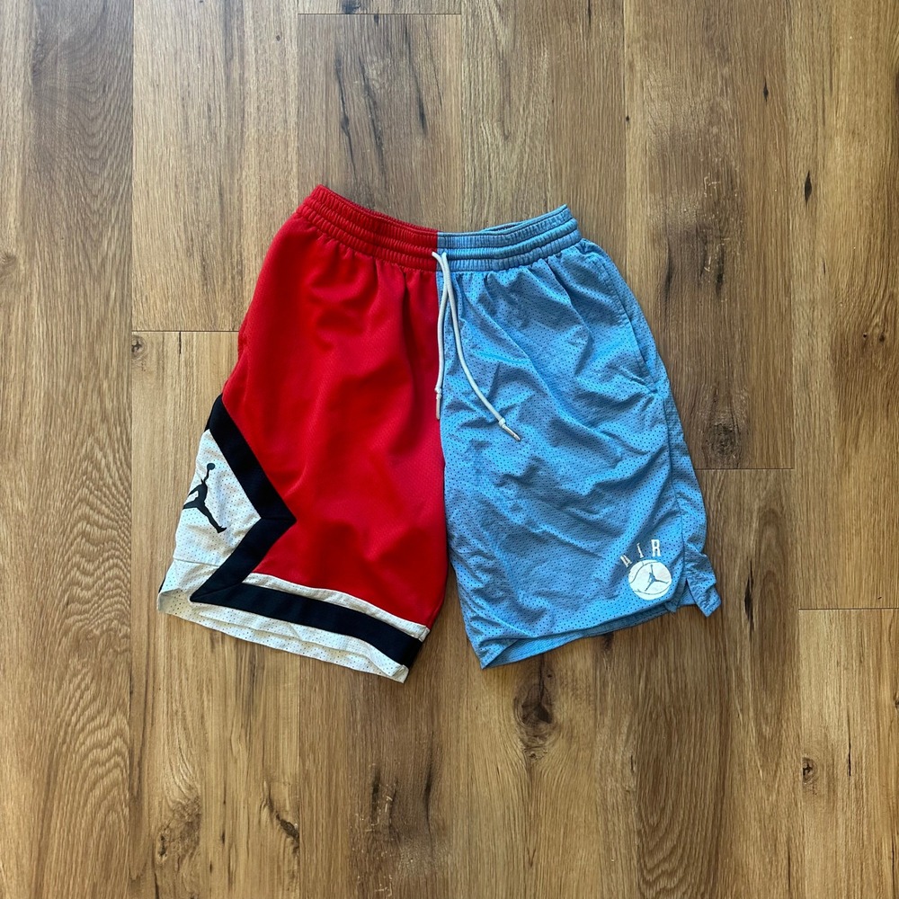 Jordan Mens Split Mesh Basketball Shorts Red Blue Jumpman Graphic Size Medium